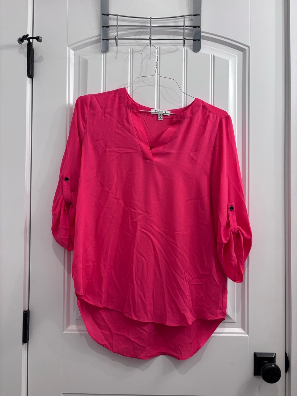Chaus Women's Pink V-Neck Roll-Sleeve Blouse